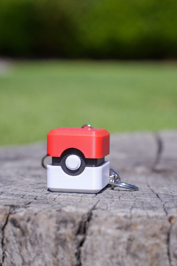 Square Poké Ball-Inspired Fidget Keychain | 3D Printed Clicky Button Gamer Backpack Charm