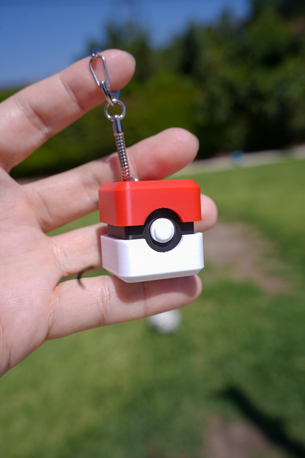Square Poké Ball-Inspired Fidget Keychain | 3D Printed Clicky Button Gamer Backpack Charm