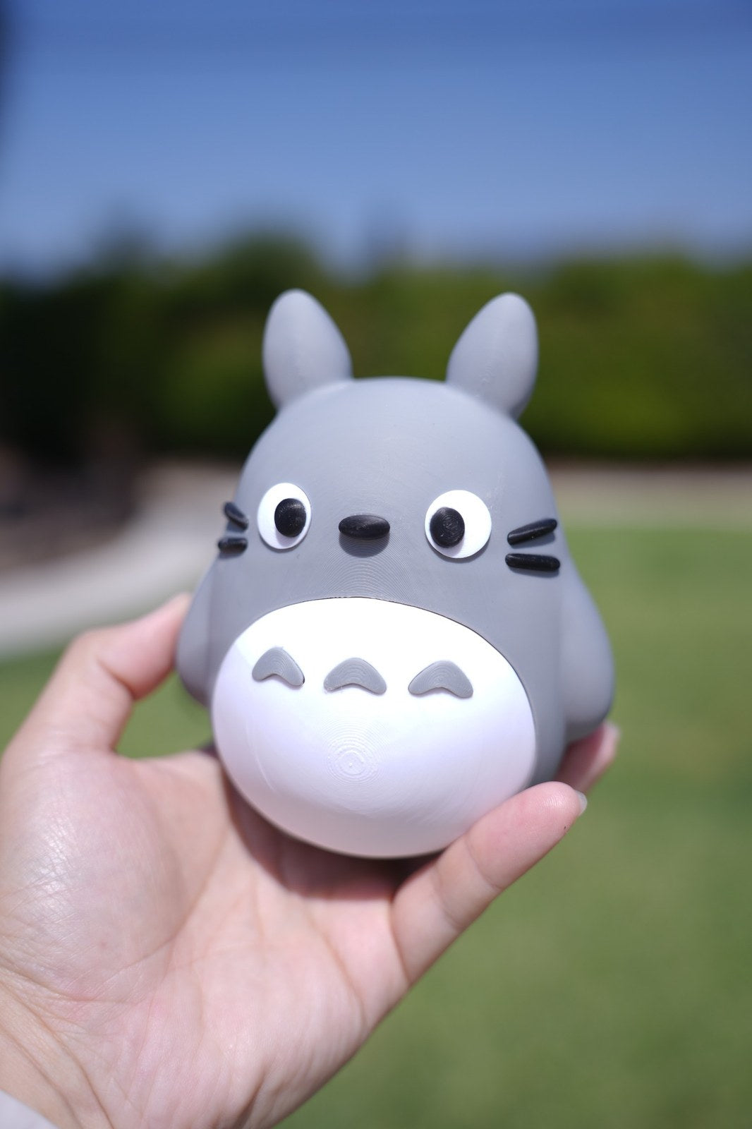 Totoro Inspired Chibi Figurine, 3D Printed Gray Forest Spirit, Kawaii Anime Desk Decor