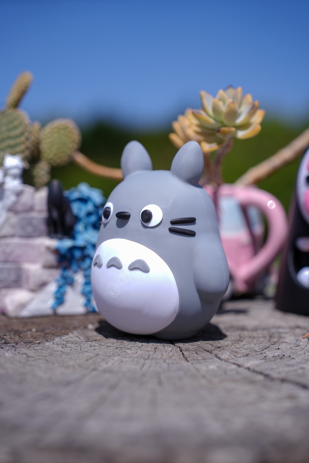 Totoro Inspired Chibi Figurine, 3D Printed Gray Forest Spirit, Kawaii Anime Desk Decor