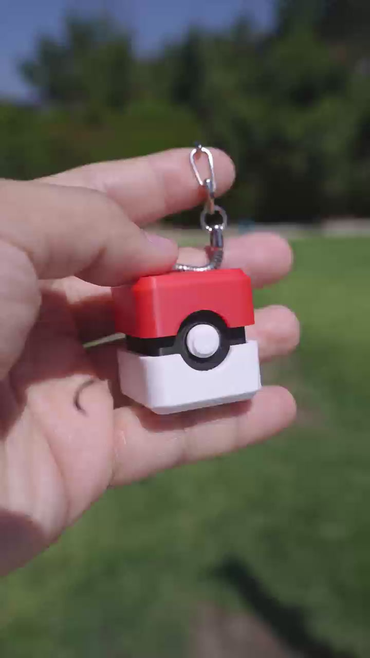 Square Poké Ball-Inspired Fidget Keychain | 3D Printed Clicky Button Gamer Backpack Charm